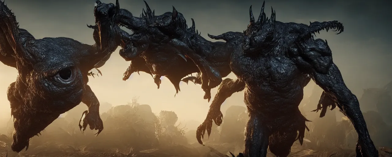 Image similar to cinematography picture with monster with bat wings, cyclope eye, big claws, several arms, hiding in the dark, 8k, unreal engine 5, hyperrealistic quality, ps5