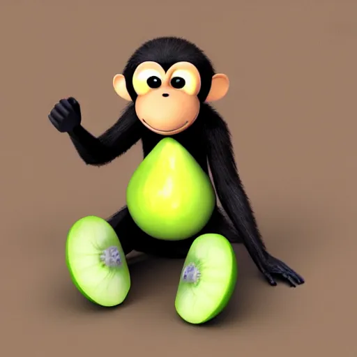 Image similar to monkey made out of fruit, 3D render