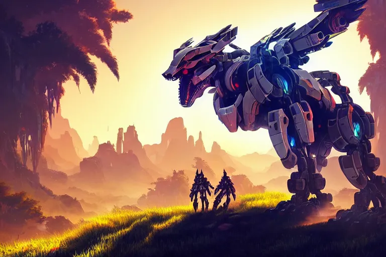 Image similar to wolf - mecha machine mecanical creature robot of horizon forbidden west horizon zero dawn radiating a glowing aura global illumination ray tracing hdr fanart arstation by ian pesty and alena aenami artworks in 4 k