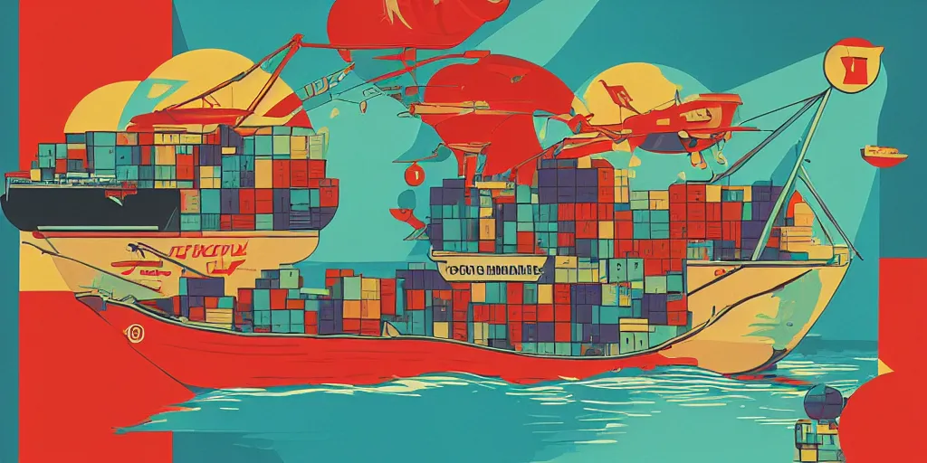 Image similar to ship in a bottle. illustration. multicolored. by tom whalen