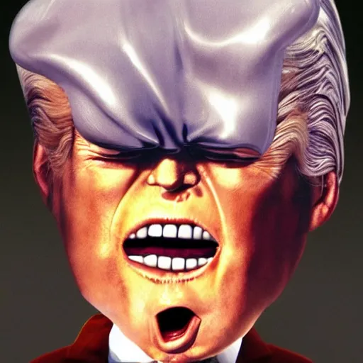 Image similar to donald trump's head as modok, the mental organism designed only for killing, little man in hovering throne, full body, psychic alien with huge head, marvel supervillain character