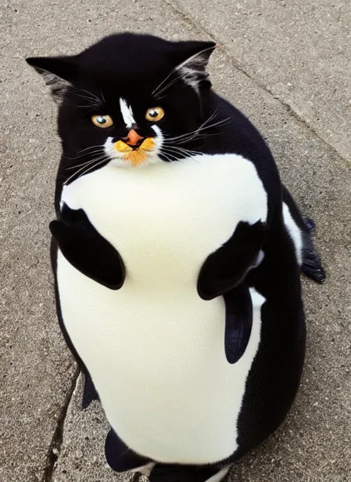 Image similar to a cute animal that's a penguin cat hybrid