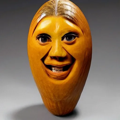 Image similar to a [ gourd ] carved shaped to look like ( amber heard ) face hybrid intercross