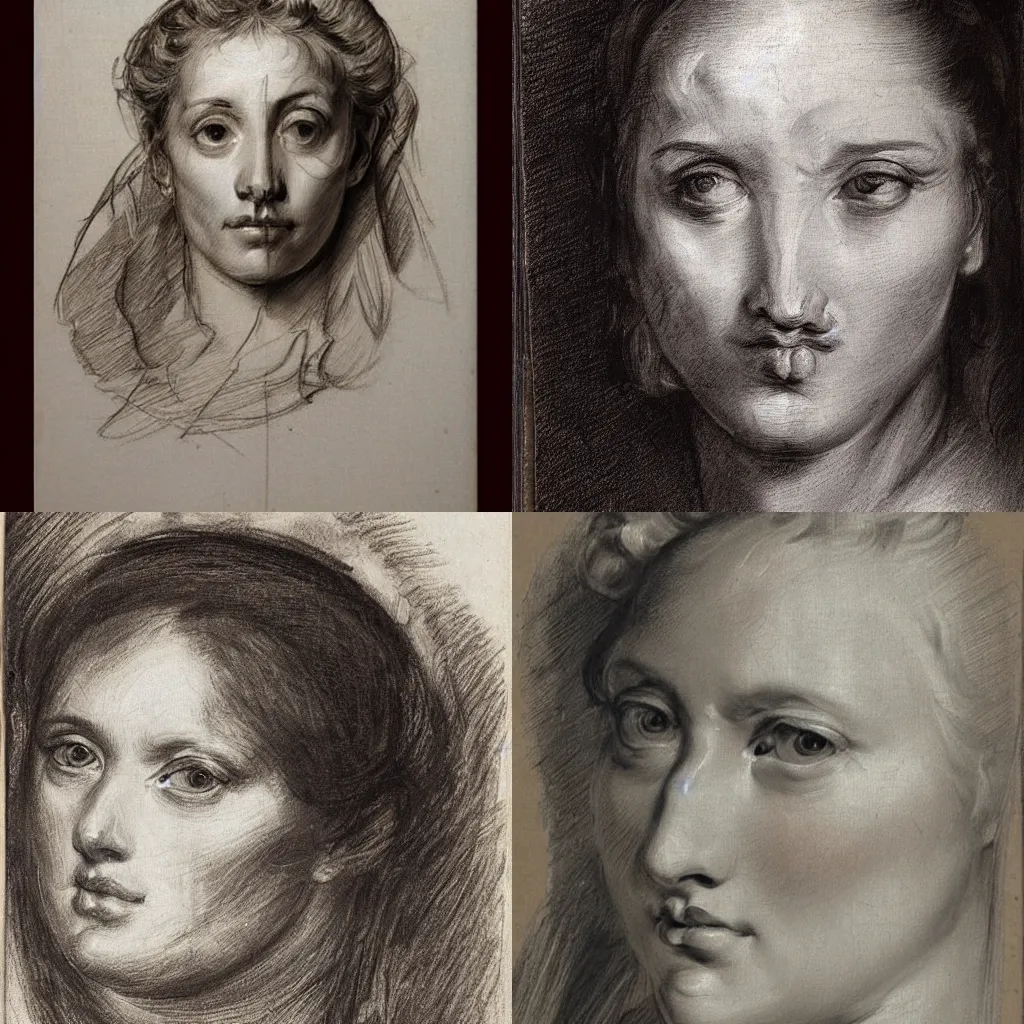 Prompt: peter paul rubens study of womans face. detailed sketch