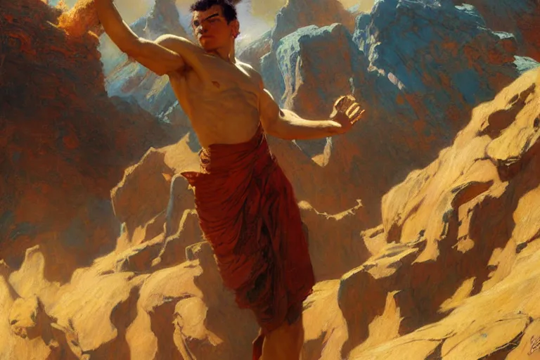 Image similar to earth bender, painting by gaston bussiere, craig mullins, j. c. leyendecker