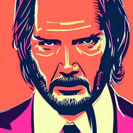 Prompt: individual john wick portrait retro futurist illustration art by butcher billy, sticker, colorful, illustration, highly detailed, simple, smooth and clean vector curves, no jagged lines, vector art, smooth andy warhol style