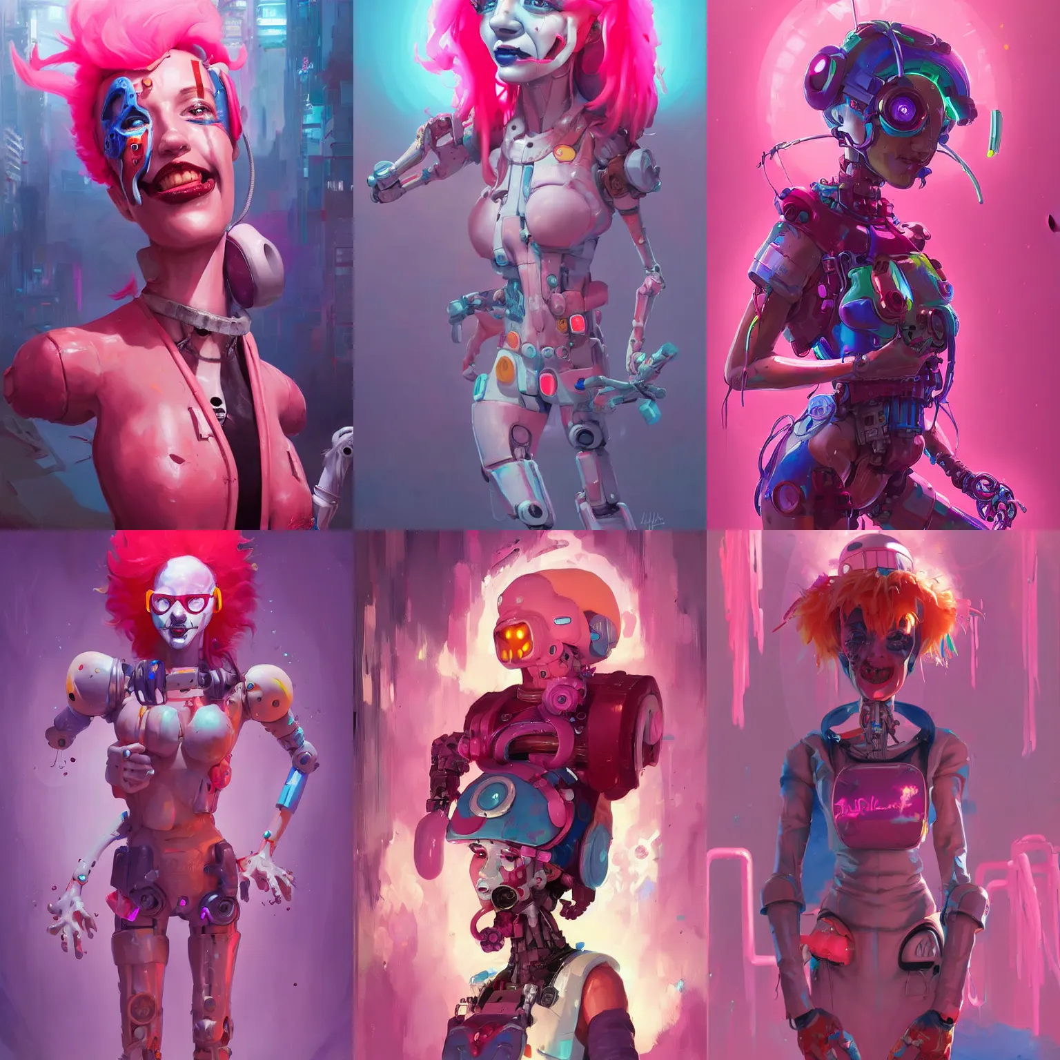 Prompt: cyberpunk clown girl melt a robot made of pink slime, cartoon, transparent, behance hd artstation by jesper ejsing by rhads, makoto shinkai and lois van baarle, ilya kuvshinov, ossdraws