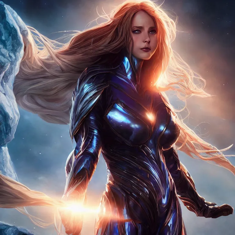 Prompt: beautiful cinematic fantasy poster, a beautiful girl in a superhero suit, beautiful glowing galaxy eyes, wideshot ultrawide angle epic scale, hybrid from The Elden Ring and art direction by Darius Zawadzki ;by artgerm; wayne reynolds art station; cinematic quality character render; low angle; ultra high quality model; production quality cinema model;