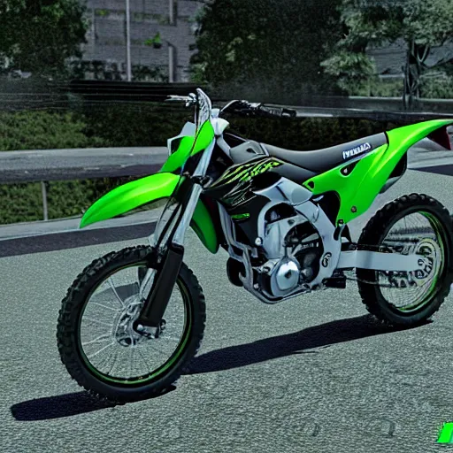 Prompt: kawasaki ninja kx250, photo-realistic, hyperealism, 3d render