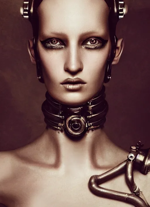 Image similar to close - up portrait of beautyful female android steampunk by paolo roversi,