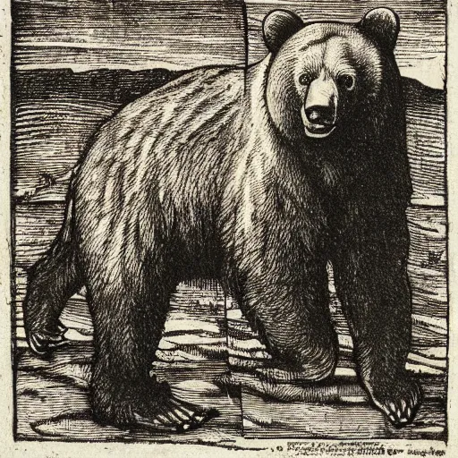 Prompt: brown bear by albrecht durer. woodcut.