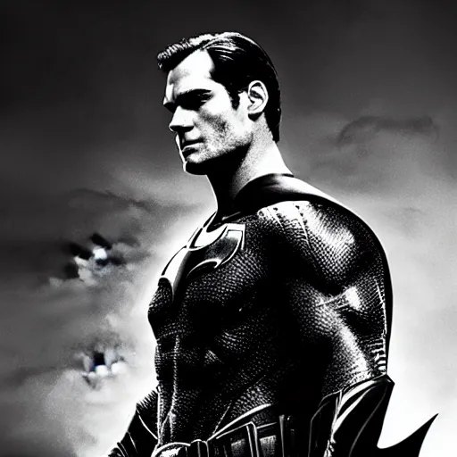 Image similar to a potrait of Henry Cavill potrayed as Batman by Zack Snyder, Christopher Nolan, 8k photorealistic, cinematic lighting, HD, high details, dramatic, trending on artstation, above view, dark atmosphere,