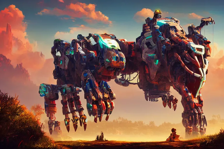 Image similar to tideripper machine mecanical creature robot of horizon forbidden west horizon zero dawn radiating a glowing aura global illumination ray tracing hdr fanart arstation by ian pesty and alena aenami artworks in 4 k