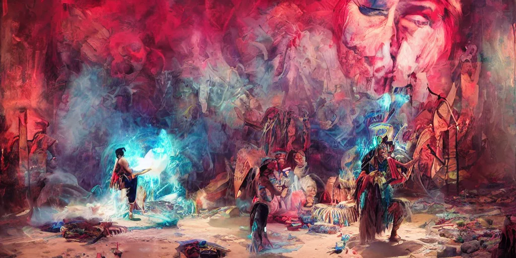 Image similar to of Native American shaman drumming by Liam Wong and Boris Vallejo