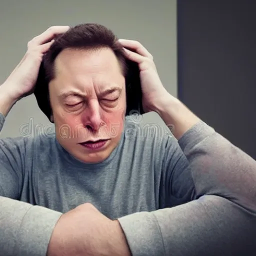 Image similar to a man who is covering his ears from a very loud noise, pained expression, stock photography, elon musk, 4 k