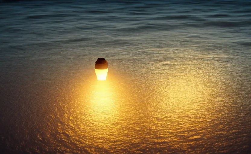 Prompt: a lamp's soft glow as it floats alone in the ocean at night, concept art, 4k