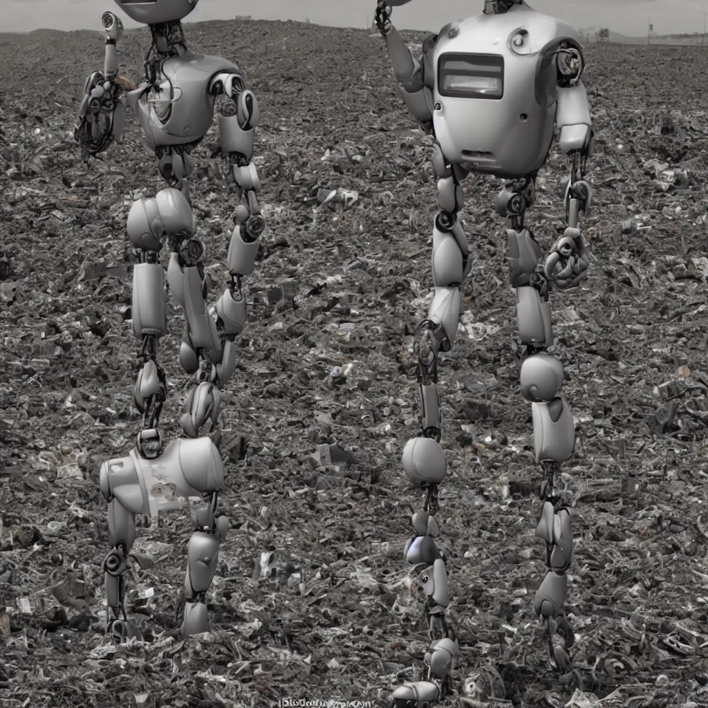 Image similar to a robot in the distant future finding an old polaroid photo of a man in the waste fields, 4k, fantasy style