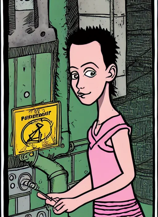 Image similar to a portrait of a pretty sewer punk young lady by alison bechdel