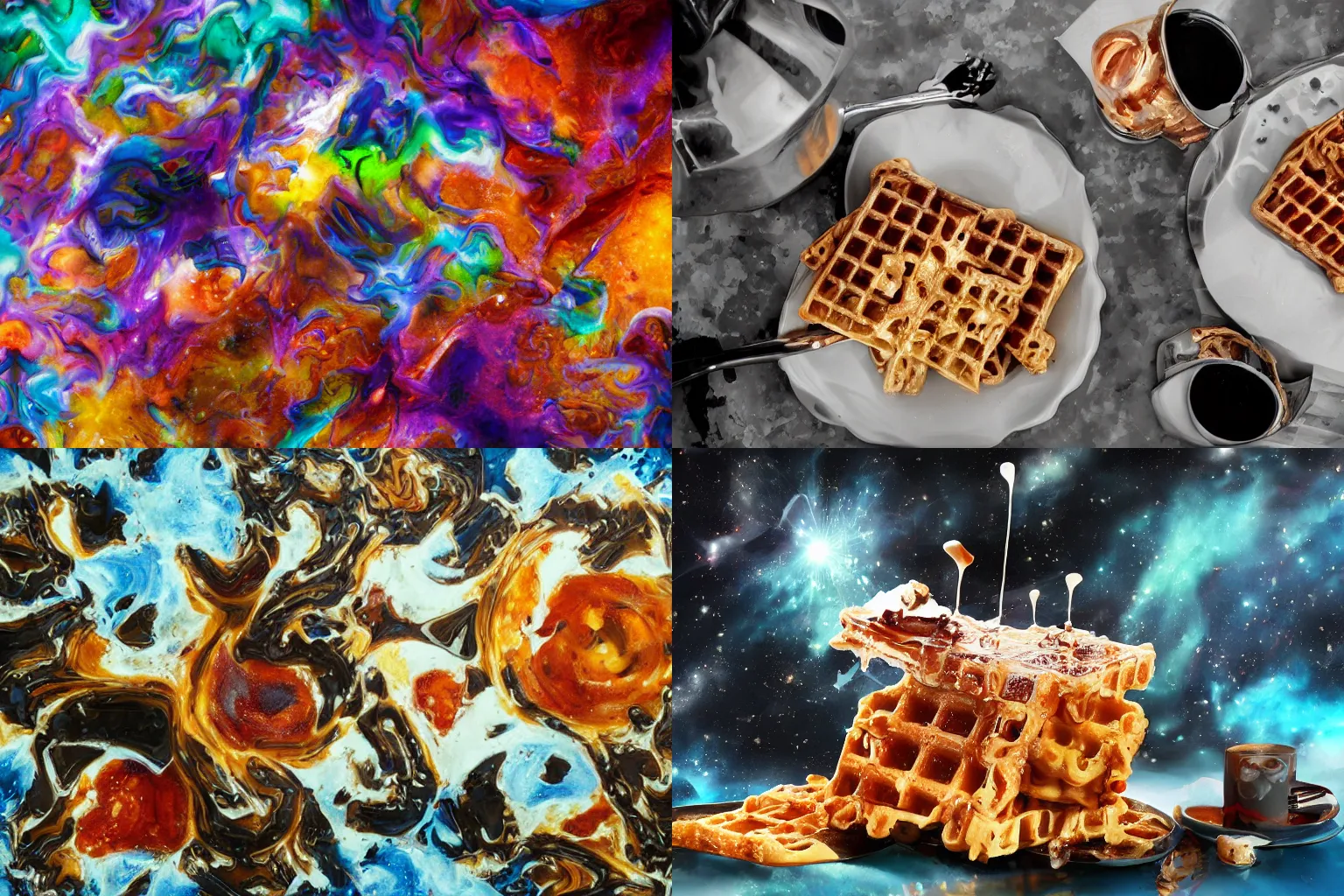 Prompt: abstract surreal melted waffles for breakfast in space