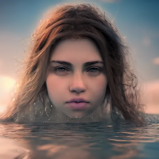 Prompt: epic portrait of a girl floating in water with only her face and some hair visible, surrounded by loose petals, beautiful, unreal engine, high detail