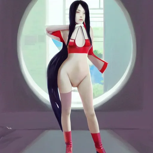 Image similar to a beautiful young japanese billie eilish kat dennings runway model in elaborate latexoutfit, by guweiz and wlop and ilya kuvshinov and artgerm and makoto shinkai and studio ghibli, symmetrical eyes, aesthetic, gorgeous, stunning, alluring, attractive, artstation, deviantart, pinterest, digital art