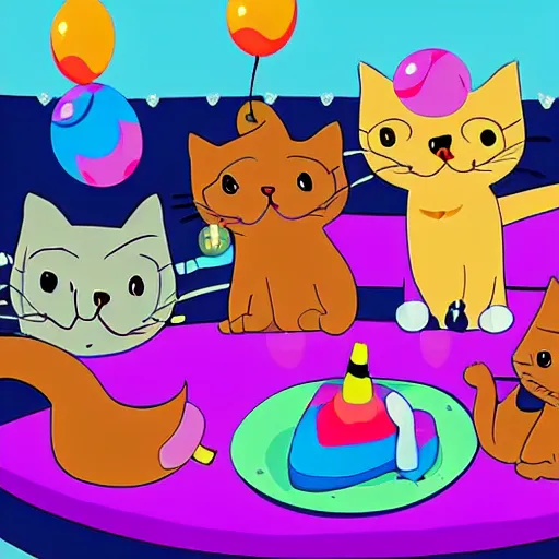 Prompt: cats party in animation cartoon style