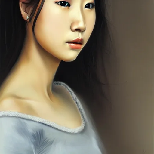 Prompt: a beautiful detailled realistic portrait of a young asian women with a beautiful face, trending on art station