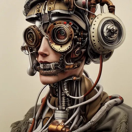 Prompt: portrait painting of a steampunk cyborg doctor, transhumanism, ultra realistic, concept art, studio ghibli, intricate details, eerie highly detailed