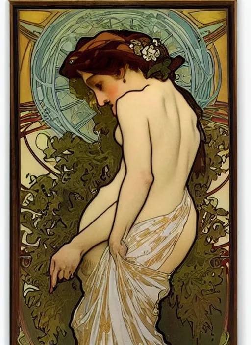 Image similar to a beautiful lady by alphonse mucha, art noveau, detailed