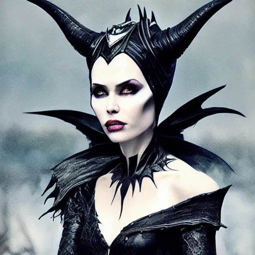 Image similar to kerli koiv as maleficent, darkwave, darksynth, concept headshot art, sharp, digital matte painting, art by luis royo, greg rutkowski, wlop, dramatic lighting, trending on artstation