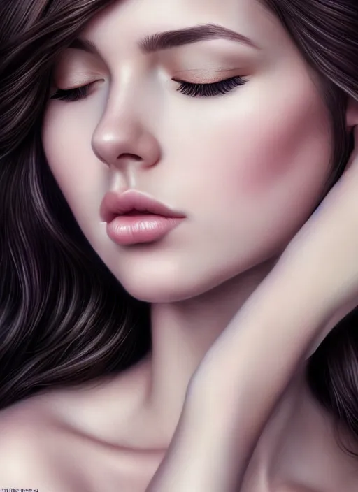 Prompt: a gorgeous female photo, professionally retouched, realistic, insanely detailed hair, smooth face, eyes closed, symmetrical, full body shot, wide angle, sharp focus on eyes, 8 k high definition, insanely detailed, intricate, elegant, art by artgerm