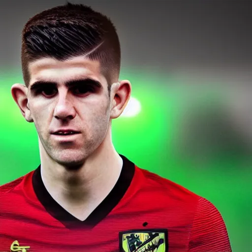 Prompt: “A realistic photo of English football player Christian Pulisic as a part humanoid, part android with shiny skin and wearing his soccer uniform close up very detailed”