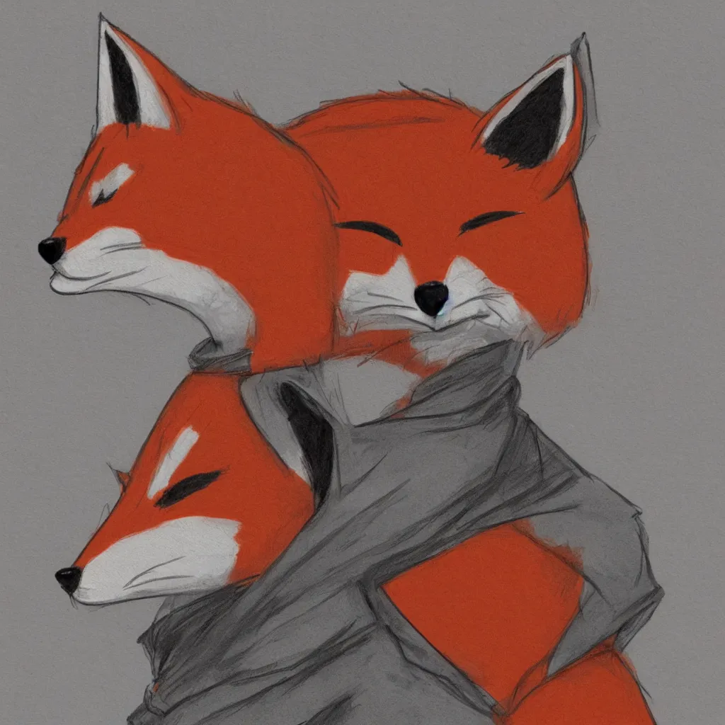 Image similar to an anthropomorphic fox wearing a hoodie, gainax style, sketch painting