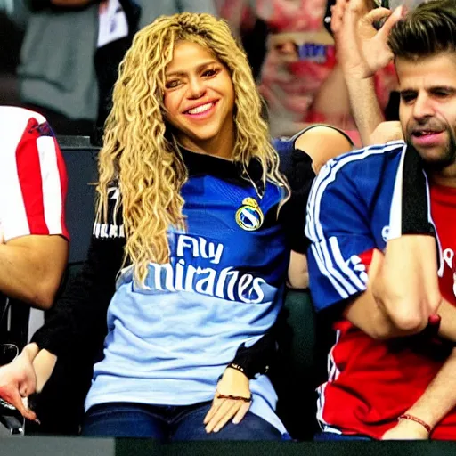 Image similar to shakira with the real madrid shirt laughing at gerard pique crying