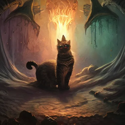 Image similar to Cat necronomancer, portrait, magic the gathering artwork, D&D, fantasy, cinematic lighting, centered, symmetrical, highly detailed, digital painting, artstation, concept art, smooth, sharp focus, illustration, volumetric lighting, epic Composition, 8k, art by Akihiko Yoshida and Greg Rutkowski and Craig Mullins, oil painting, cgsociety