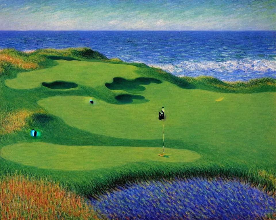 Image similar to achingly beautiful painting of the 1 3 th at pacific dunes by rene magritte, monet, and turner.