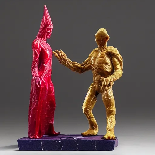 Image similar to Wax figurine of an alien priestess fighting a wax figuring of a cosmic monster