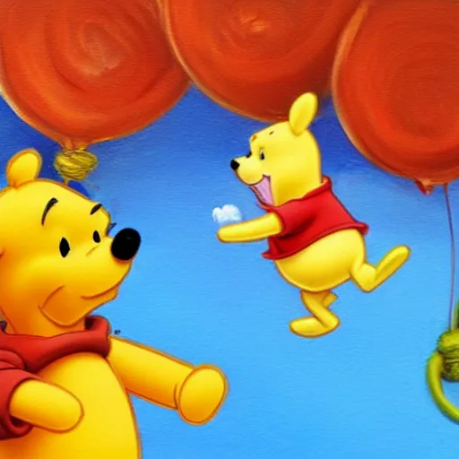 Image similar to gorecore painting of winnie the pooh