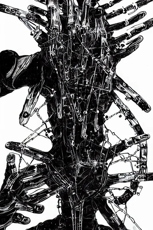 Prompt: a hand with ten fingers by tsutomu nihei