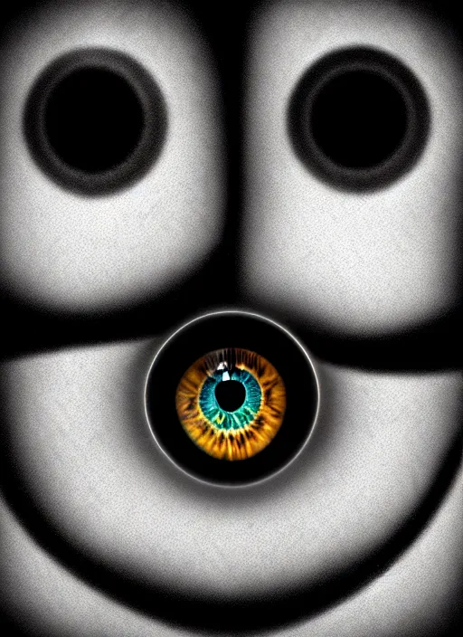 Image similar to macro human eyes!, black centered dot pupil, circle iris ring, happy smiling human eyes, round iris textures, eyelashes, tired half closed, advanced art, art styles mix, from wikipedia, wet eye relections, hd macro photograph, montage of grid shapes