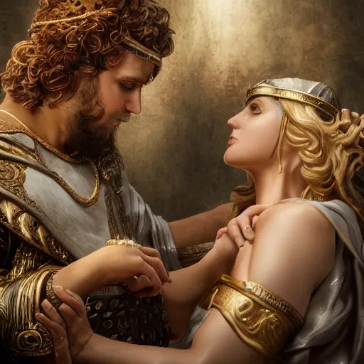 Prompt: the marriage between a roman god and a greek goddess in the style of high urban fantasy Hyper detailed Hyper Photorealistic High Resolution HD 8k post-processing