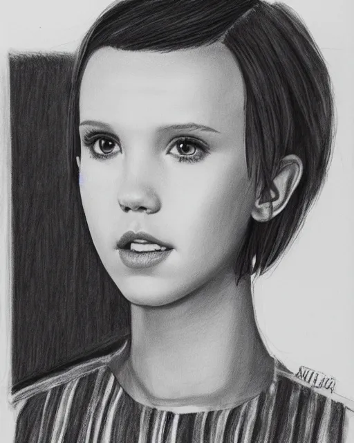 Prompt: pencil portrait of millie bobby brown