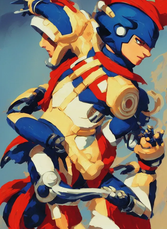 Image similar to orientalist painting of a ninja megaman x zero, in the style of syd mead, jeremy cowart, by greg rutkowski, by greg tocchini, by james gilleard, by joe fenton