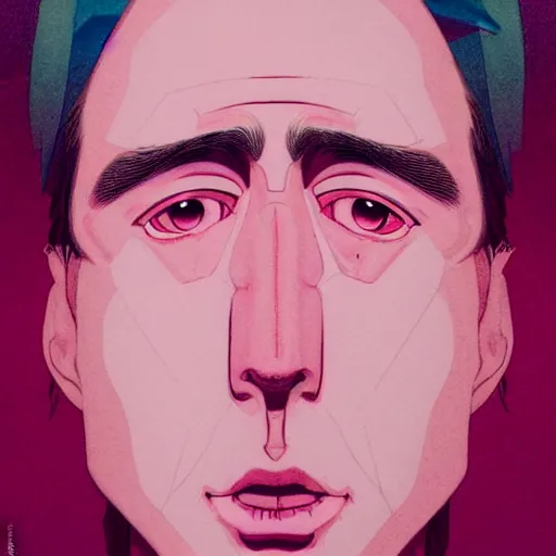 Image similar to prompt : pink nicolas cage illustration portrait soft light painted by james jean and katsuhiro otomo and erik jones, inspired by evangeleon anime, smooth face feature, intricate oil painting, high detail illustration, sharp high detail, manga and anime 1 9 9 9