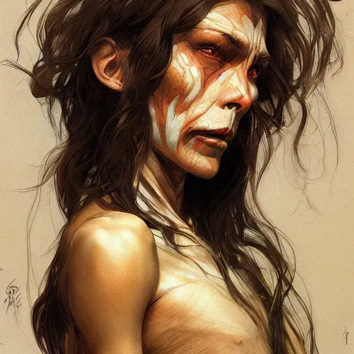 Image similar to portrait of native weird distorted body Skinwalker, highly detailed, digital painting, artstation, concept art, smooth, sharp focus, illustration, art by artgerm and greg rutkowski and alphonse mucha