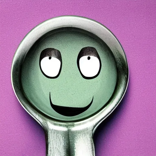 Image similar to a fully dressed spoon with eyes and a smile by simon stalhagen