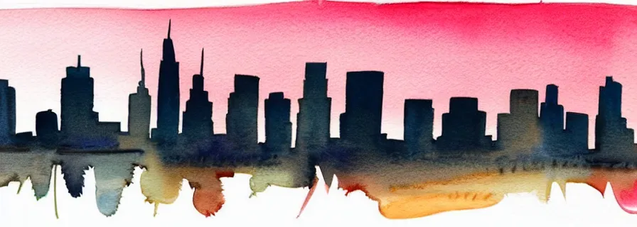 Image similar to watercolour line drawing of a city skyline at sunset