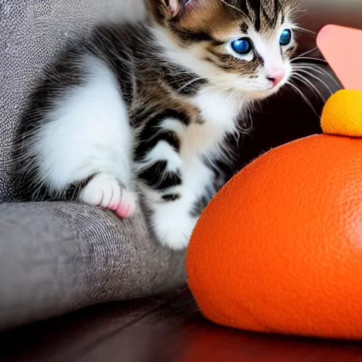 Image similar to cute kitten playing on mobile phone, orange and white