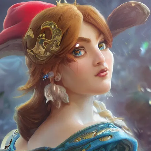 Image similar to Closeup of realistic Super Mario, fantasy, intricate, elegant, highly detailed, digital painting, artstation, concept art, matte, sharp focus, illustration, hearthstone, art by Artgerm and Greg Rutkowski and Alphonse Mucha