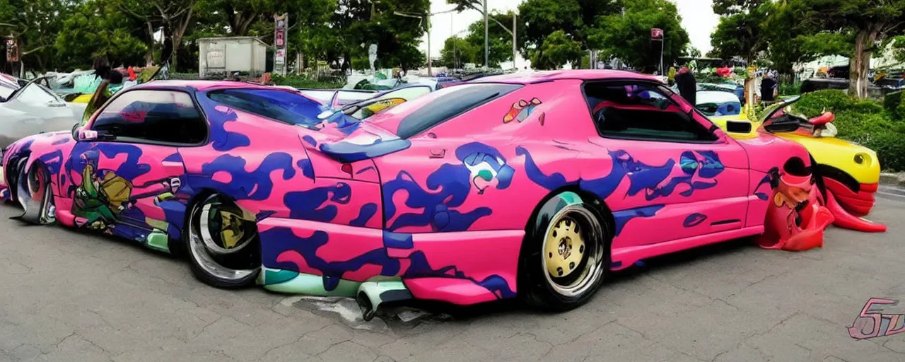 Image similar to jojo's bizarre adventure themed toyota supra, 9 0 s anime style